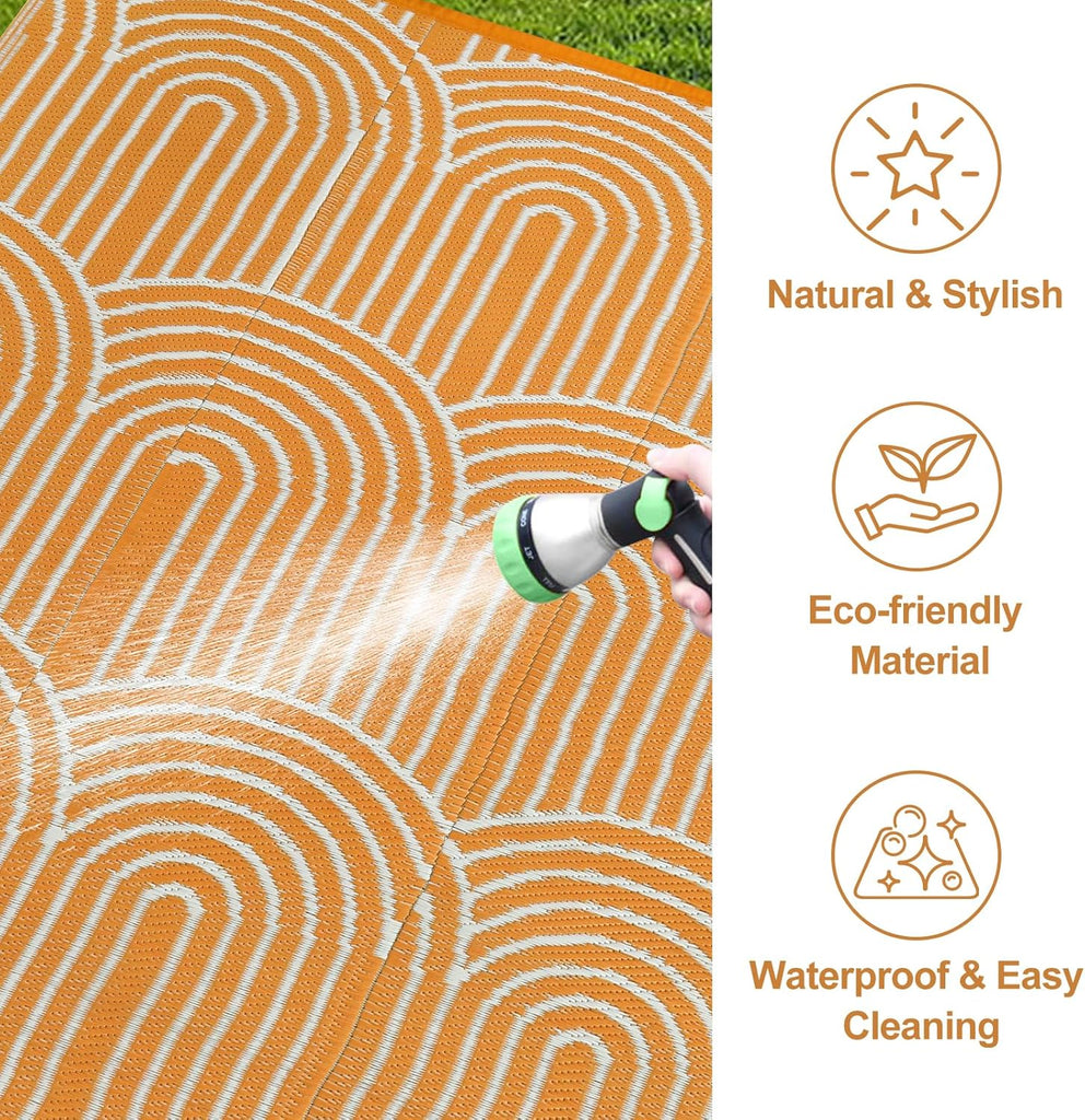 Outdoor Area Rugs 8x10 Waterproof, Plastic Reversible Rv Mats for Outside, Portable Lightweight Camp