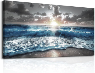 Blue Sea Waves Wall Pictures Framed Wall Art Canvas Wall Decor Sunshine Beach Painting Bedroom Home Decorations