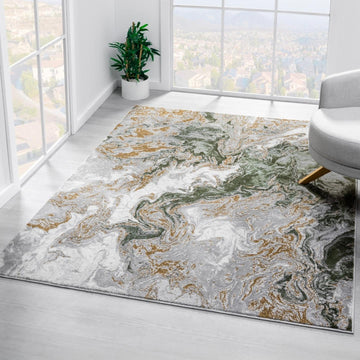 Marble Swirl Abstract Area Rug, Green