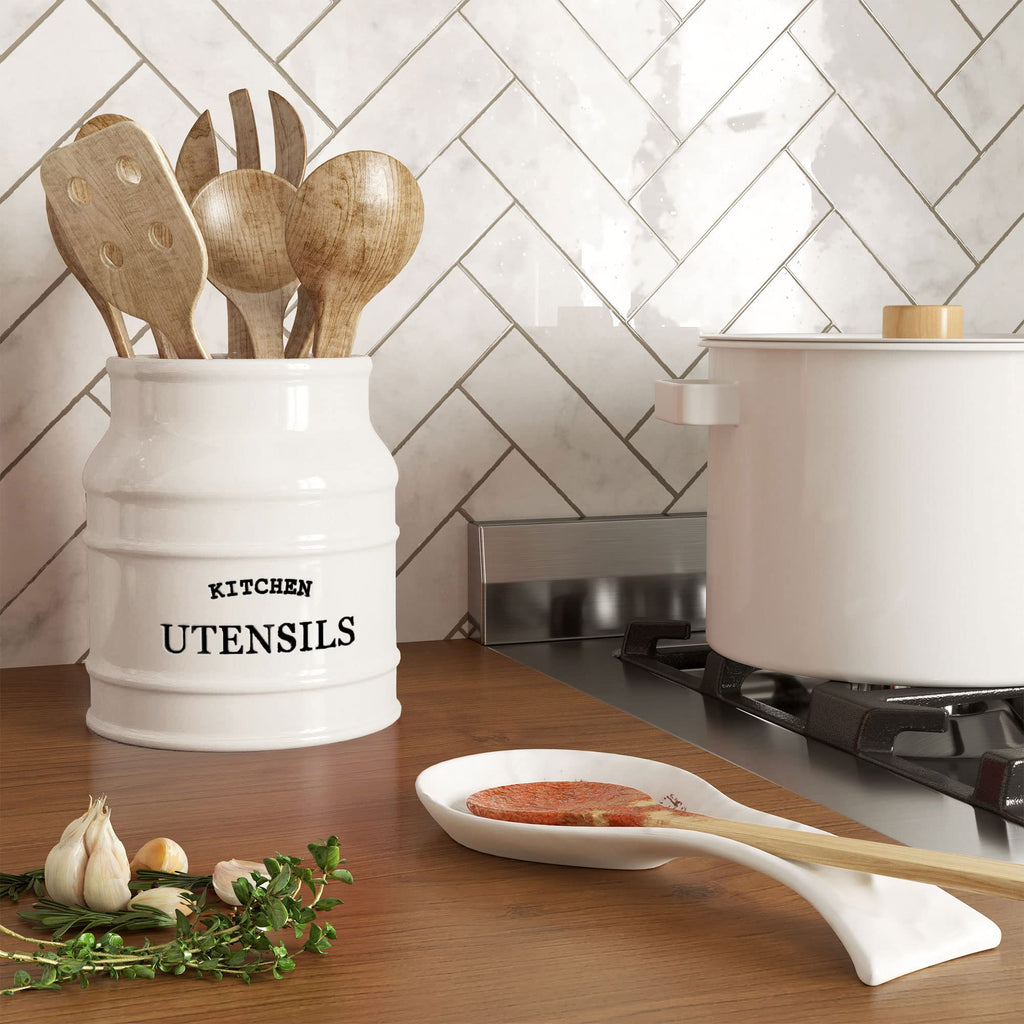 Ceramic Kitchen Utensil Holder Countertop 6.75′′ (White)