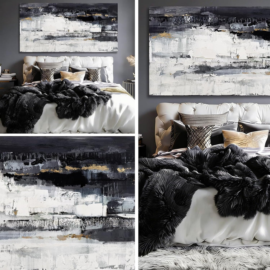 Large Abstract Wall Art, Black and White Wall Decor, Modern Printed Canvas Artwork for Walls, Living Room, Bedroom