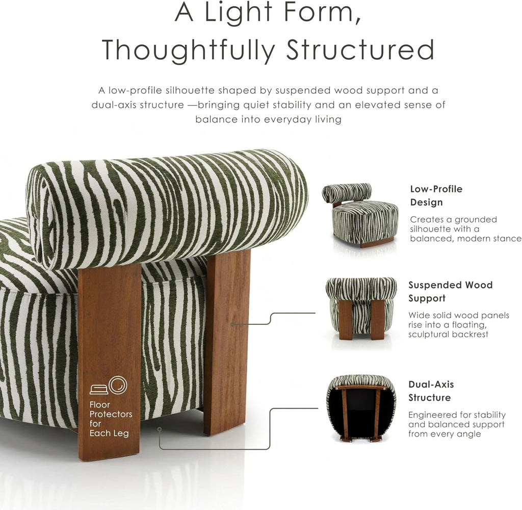 Sebras Modern Chenille 30.3-inch Accent Chair with Zebra-Stripe, Cylindrical Backrest , Green