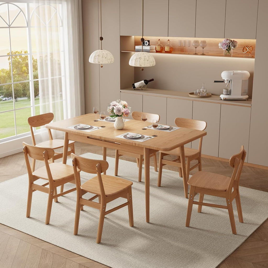 Solid Wood Extendable Dining Table for 4-8 People with Seamless Extension from 47.2 to 63 Inches, Easy Assembly