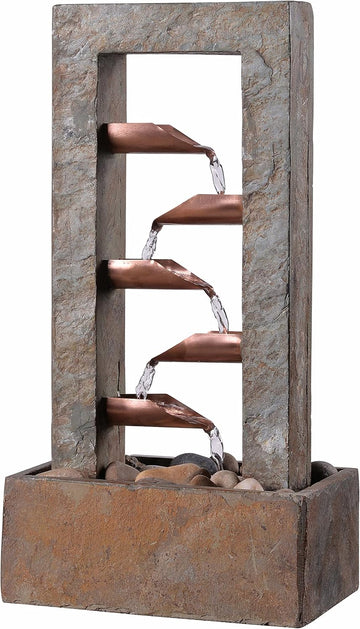 Spillway Rustic Indoor Table Fountain, Slate and Copper, 19 Inch Height, 10 Inch Width, 6 Inch Depth