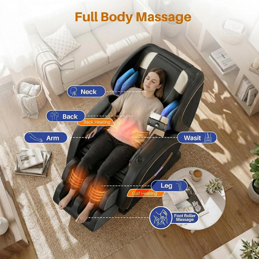 Massage Chair Full Body, Zero Gravity Recliner Massage Chair with Back Heat, 8 Fixed Rollers, Foot Massage, Airbags