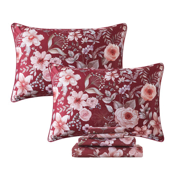 Floral Sheets Set Queen Vintage Red Floral Bedding Shabby Pink Rose Elegant Peony Sheets Farmhouse Bedding 800 Thread