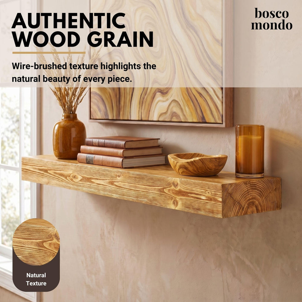Rustic Wood Floating Mantel Shelf (72", Oak)