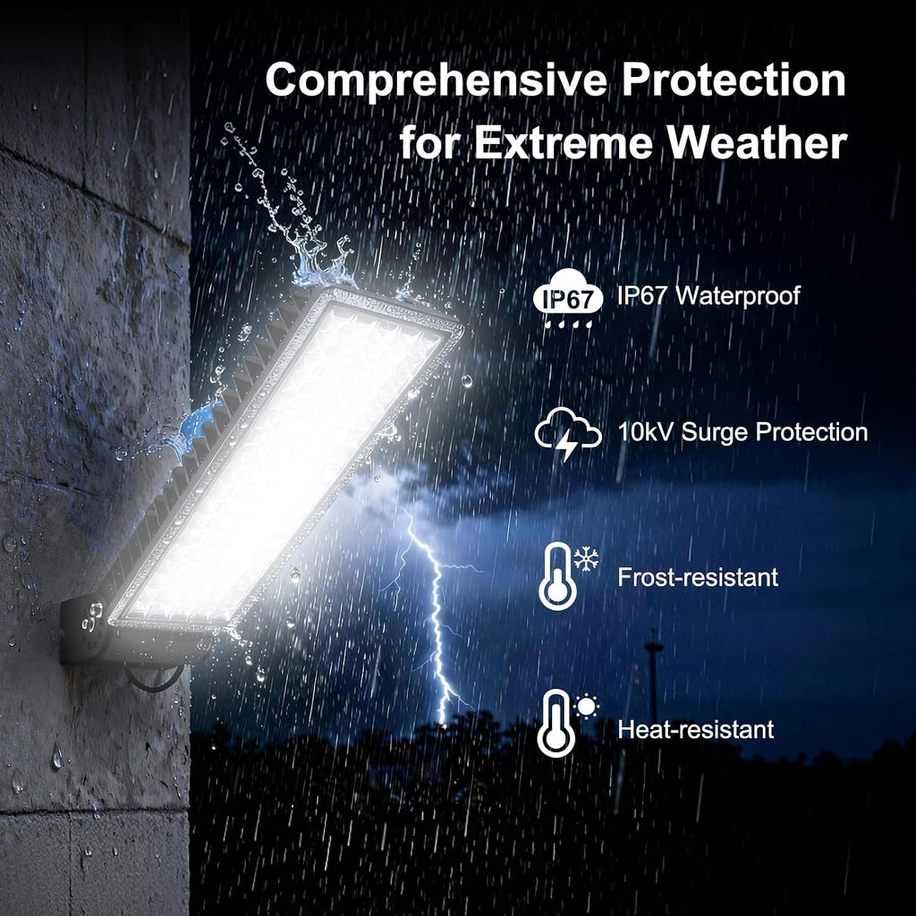 100W Dusk to Dawn LED Flood Light with Remote, 6500K Security Lights | 14000LM, IP67 Waterproof & Rugged, Timer, 10KV