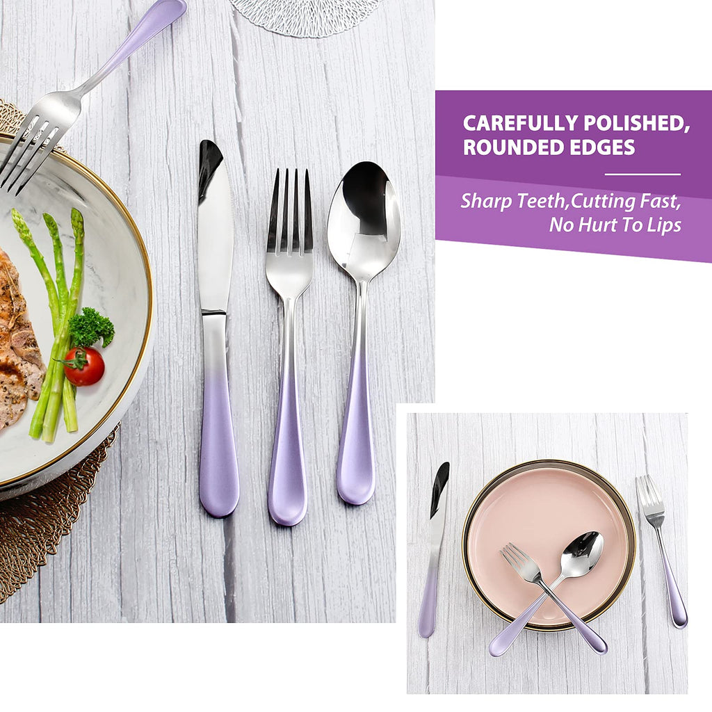 Gradient Purple Silverware set for 4, Stainless Steel Flatware Set, 20 Piece Tableware Cutlery Set, Mirror Polished