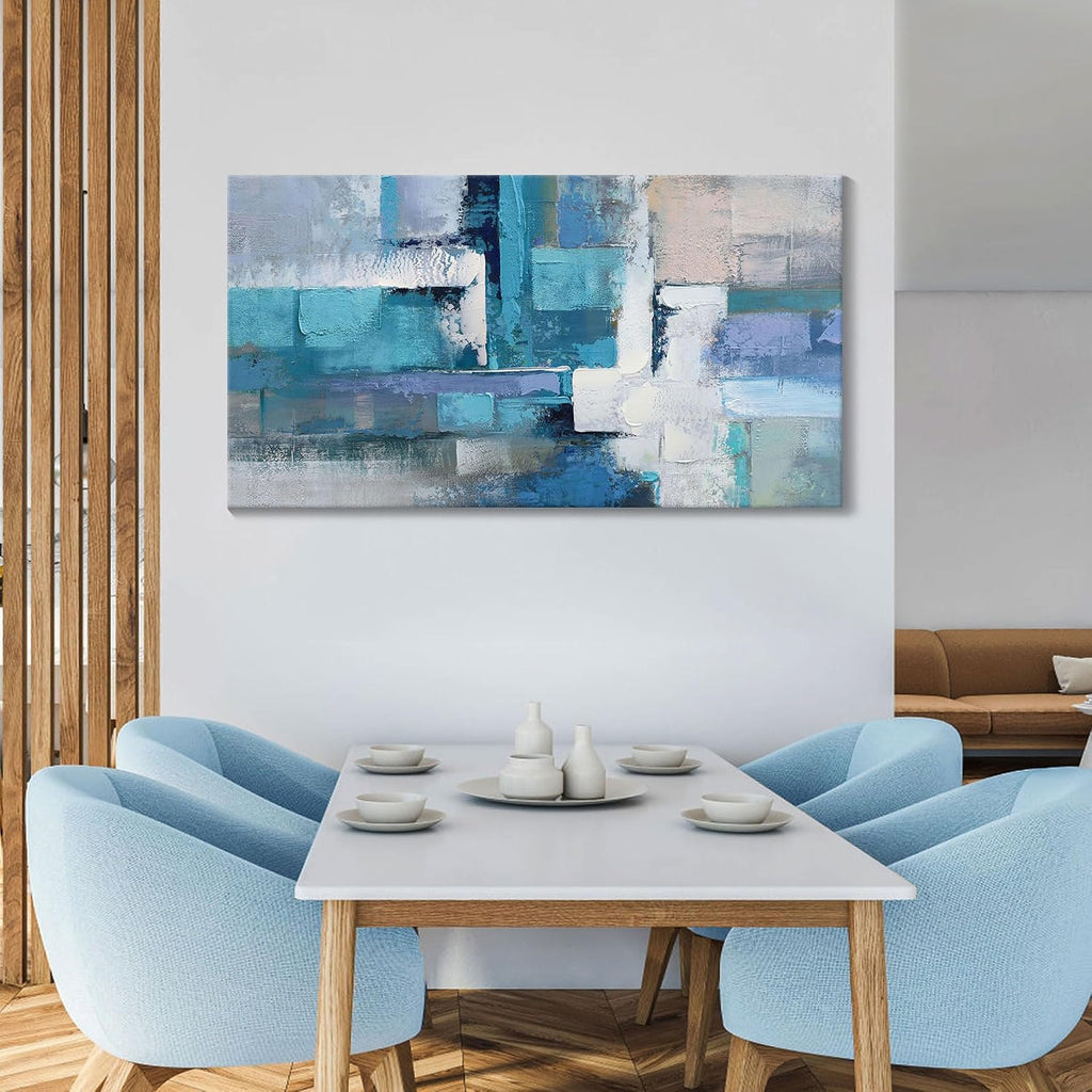 Abstract Canvas Wall Art: Large Wall Art Paintings, Modern, Framed Artwork in Blue and Black -Bedroom Decorations for