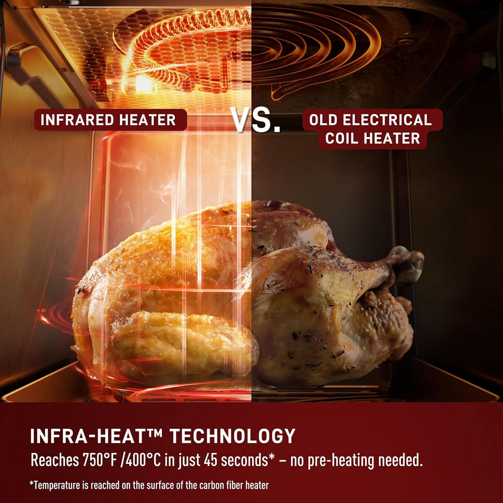 Infrared Air Fryer, 2x Faster Than Traditional Heating*, Large Air Fryer Toaster Oven Combo, 6 Qt Digital Touch Screen