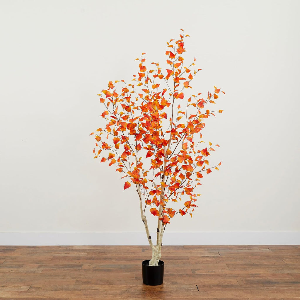 6 ft Artificial Autumn Birch Tree Lifelike Fall Room Decor