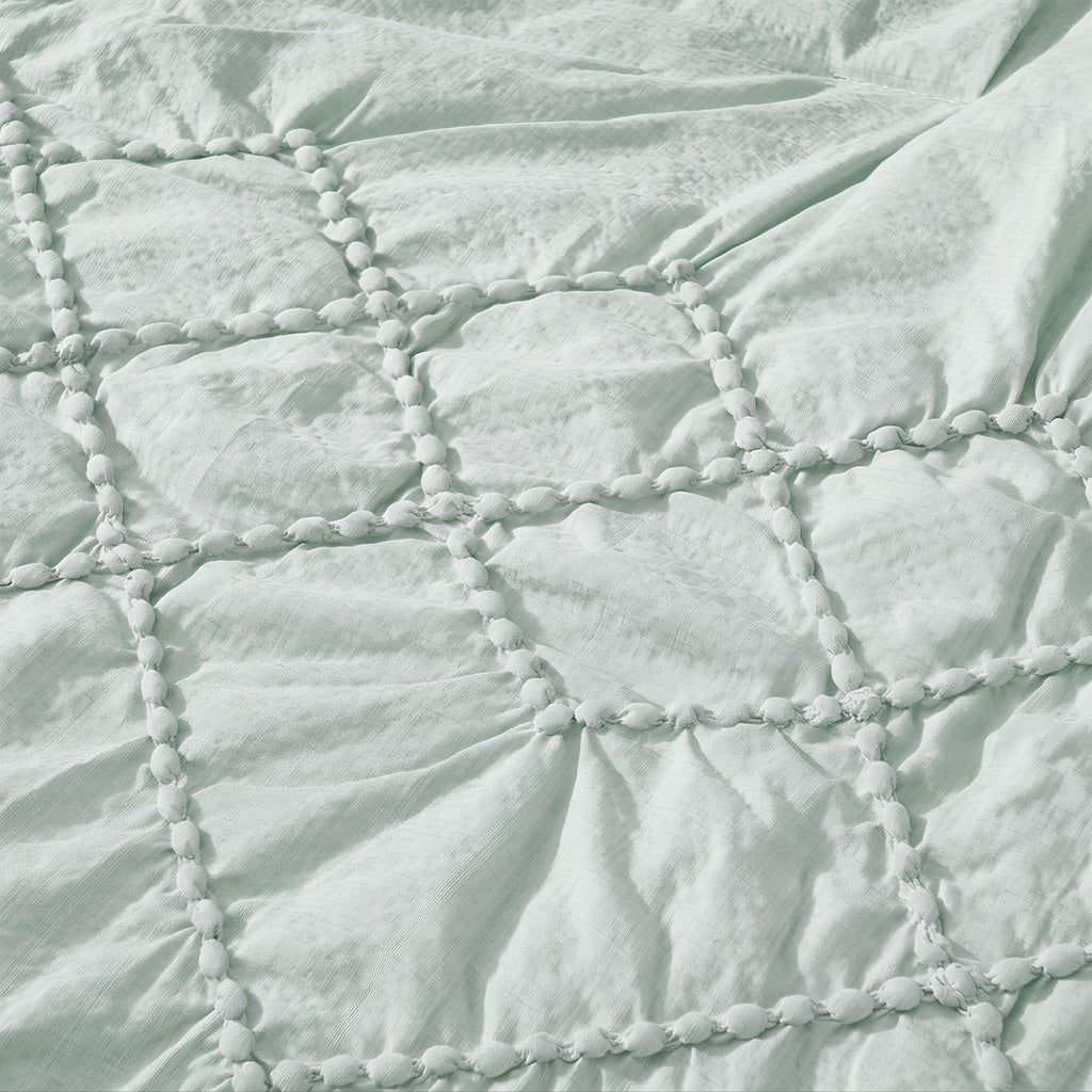 Comforter Set Green, 7-Piece Embroidered, Lightweight