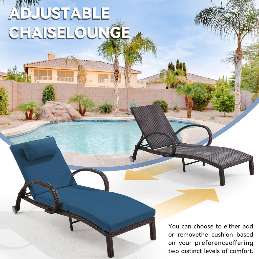Pool Outdoor Lounge Chairs Set of 2,Outdoor Chaise Lounge w/ 5 Adjustable Back,Wicker Patio Pool Lounge Chair with