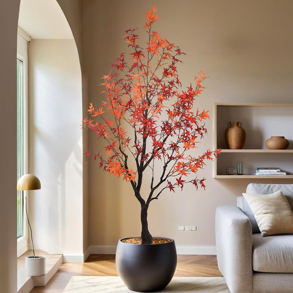 6.3ft Tall Artificial Maple Tree, Faux Maple Plant with Thick Trunk & Realistic Leaves, Potted Fake Tree for Indoor