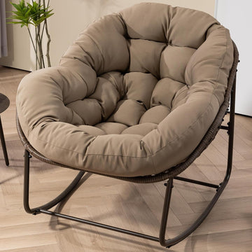 Oversized Papasan Rocking Chair - Outdoor Luxury Comfy Patio Chair Indoor Egg Royal Rattan Rocking Chair with Cushion