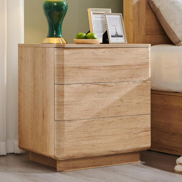 22" Modern Nightstand with Charging Station, Push-to-Open Handleless 3-Drawer Bedside Table, Large End Table with