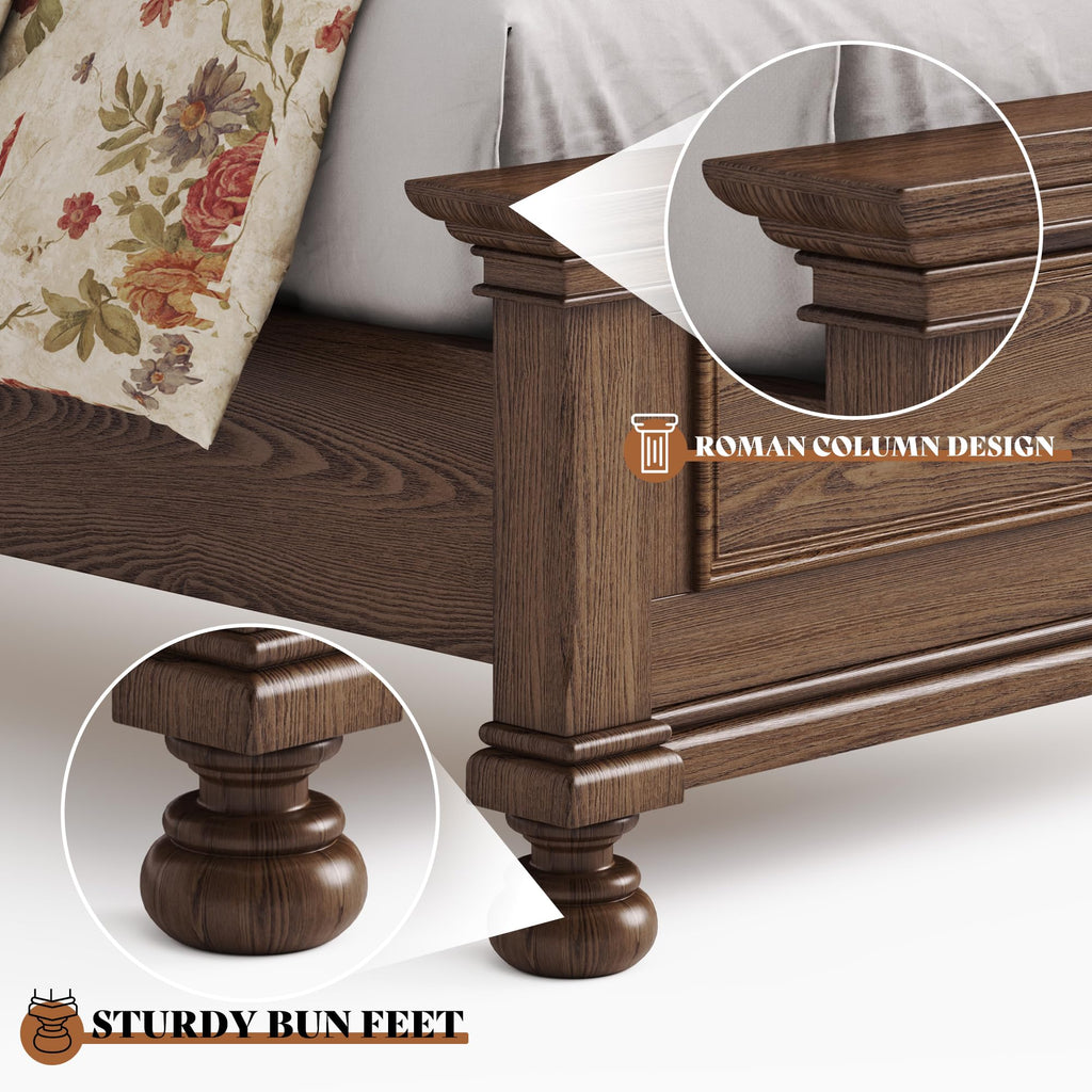 Solid Wood King Bed Frame with 65.2" High Headboard