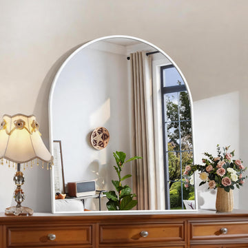 Arched Wall Mirror, 30"x36" White Arched Mirror