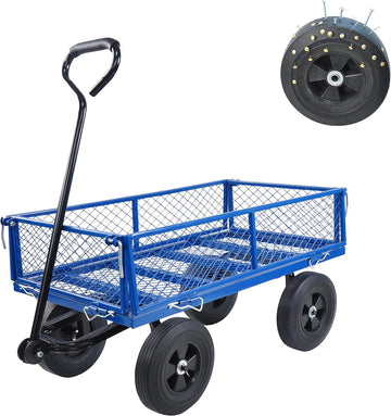 Solid Wheels 10" Flat Free Tires Steel Garden Wagon cart A Large-Capacity mesh with a Load of 1100LBS,with Detachable
