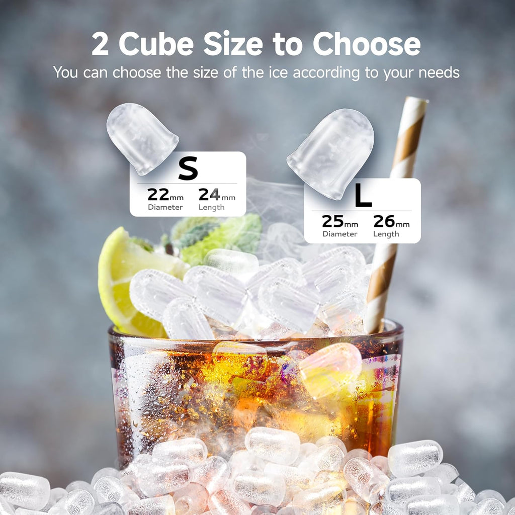 Ice Maker Countertop with Carry Handle, 9 Cubes Ready in 6 Mins, 26.5lbs/24H, Self-Cleaning, 2 Sizes of Bullet Ice