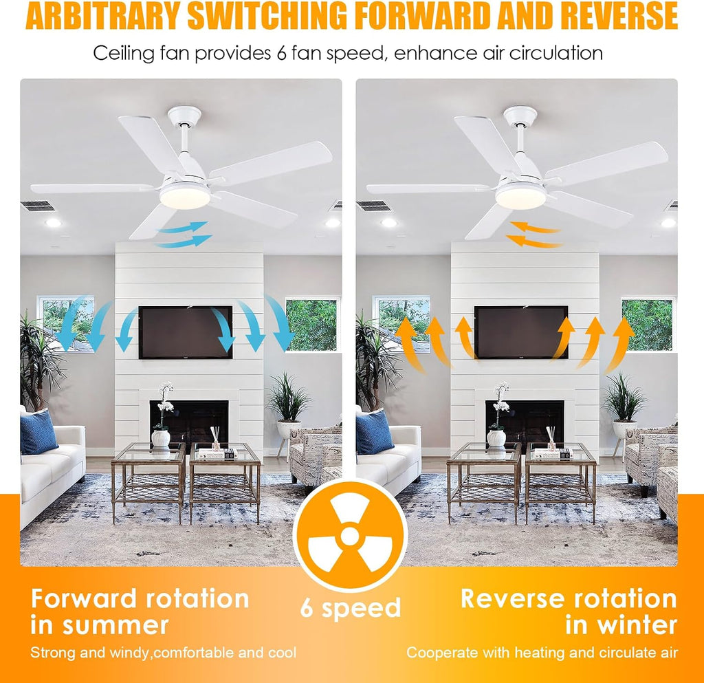 Ceiling Fans with Lights, 52 Inch Low Profile Ceiling Fan with Light and Remote Control,Reversible,RGB,3CCT, Dimmable,Quiet,White Ceiling Fan for Bedroom Indoor/Outdoor Use