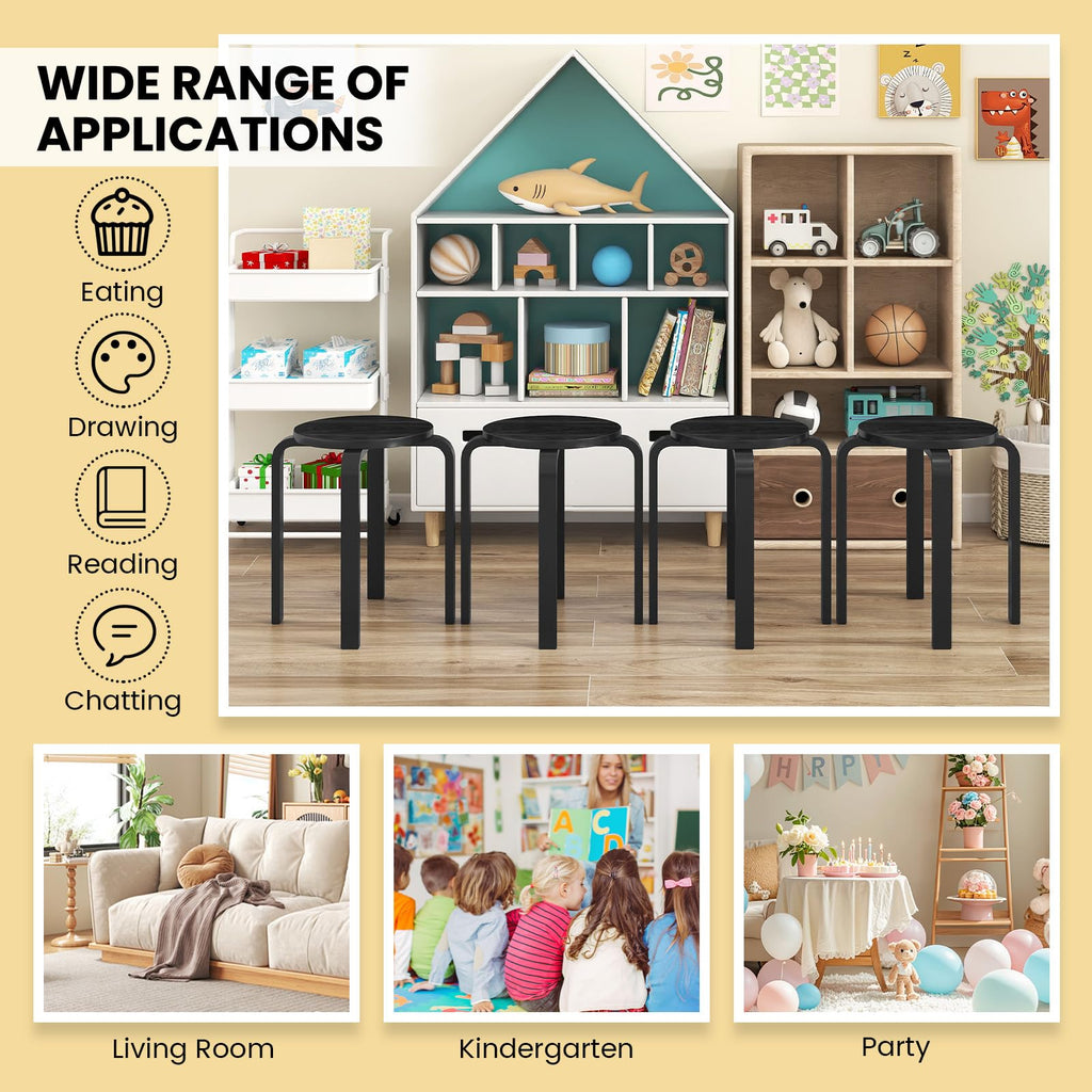 Wood Stackable Stools Set of 4, 18" Round Backless Classroom Stools