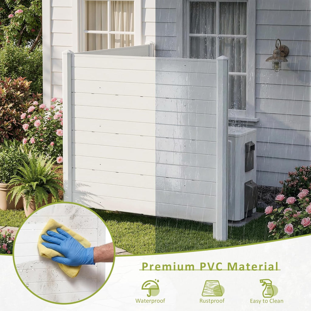 Privacy Fence Panels, 48''W x 45.4''H PVC Air Conditioner Fence with 2 Panels, Fixed Nail & Hammer, Decorative Fences
