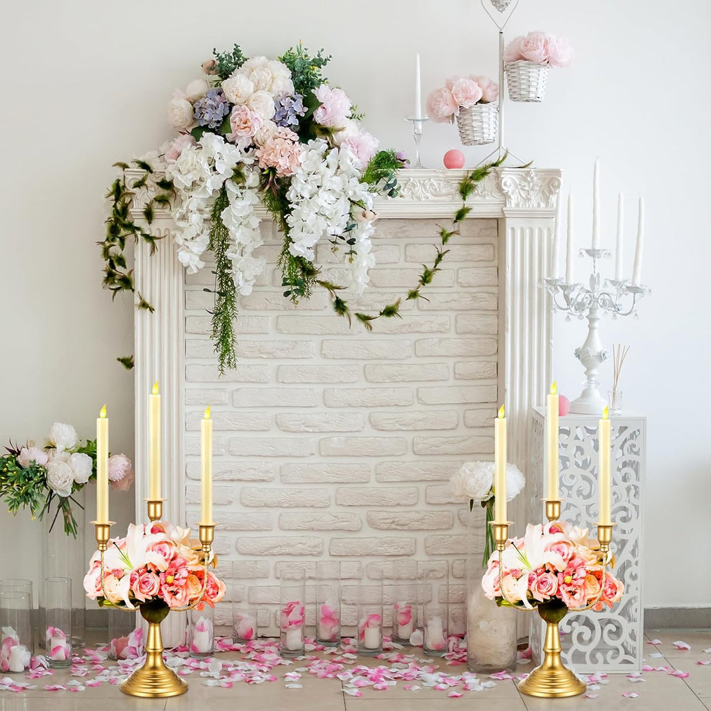 6 Pcs Gold Candelabra Candle Stand Metal Candlestick Holder 3 Arm 12 Wedding Candlestick Holder for Theme Party Table