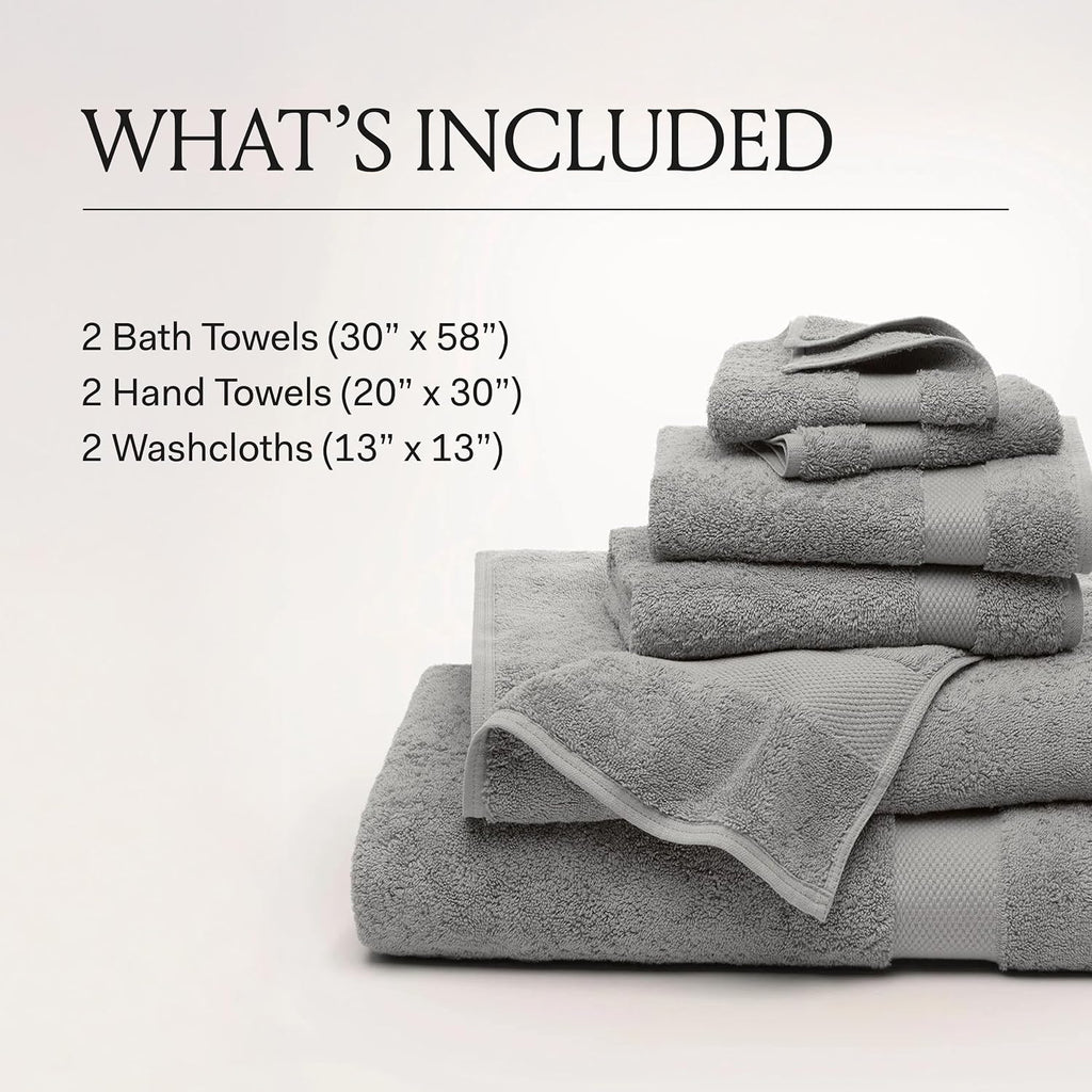 Plush Bath Towel Set, 6 Pieces, Mineral | 2 Bath Towels, 2 Hand Towels & 2 Washcloths - 100% Organic Cotton - Ultra