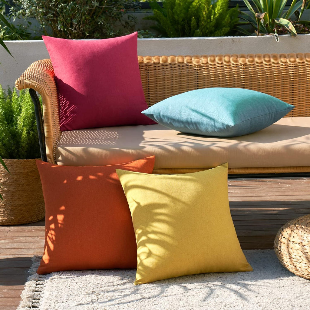 Pack of 4 Decorative Outdoor Throw Pillow Covers Linen Waterproof Pillow Covers Summer Farmhouse Cushion Cases