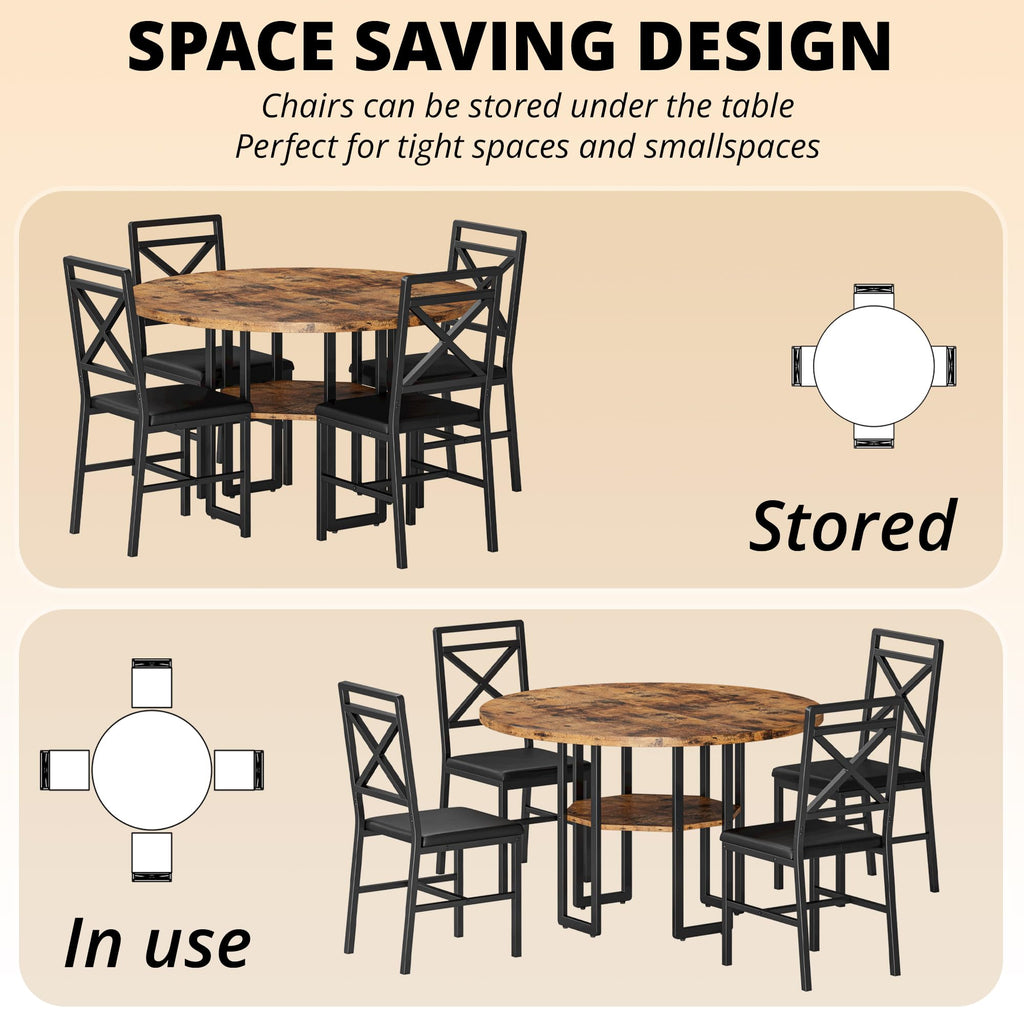 Dining Table Set for 4, 47.2 inch Round Kitchen Table and 4 Chairs