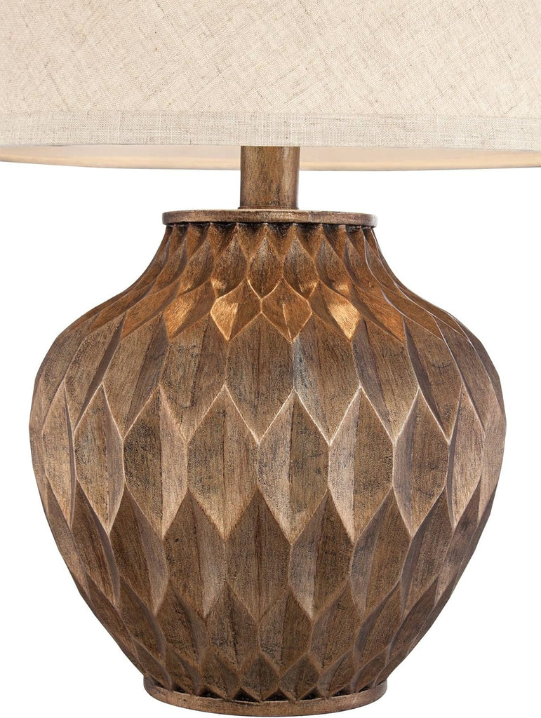 Buckhead Modern Accent Table Lamp 22" High Warm Bronze Brown Sculptural Geometric Textured Urn Tapered Fabric Drum