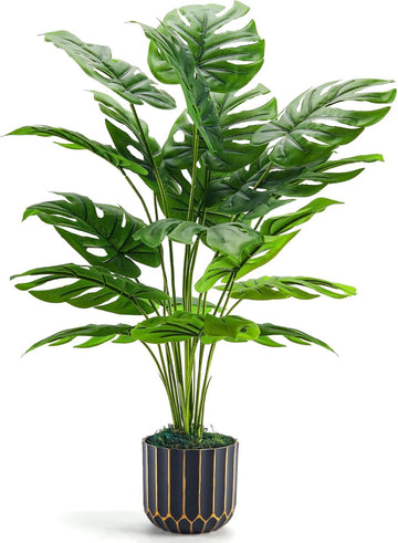 28'' Fake Plants Tall Artificial Monstera Faux Plants Indoor Outdoor Tree Home House Decor
