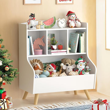 Kids Bookshelf and Toy Storage, 3-Tier Wooden Open Bookcase, Baby Book and Toy Storage Display Organizer with