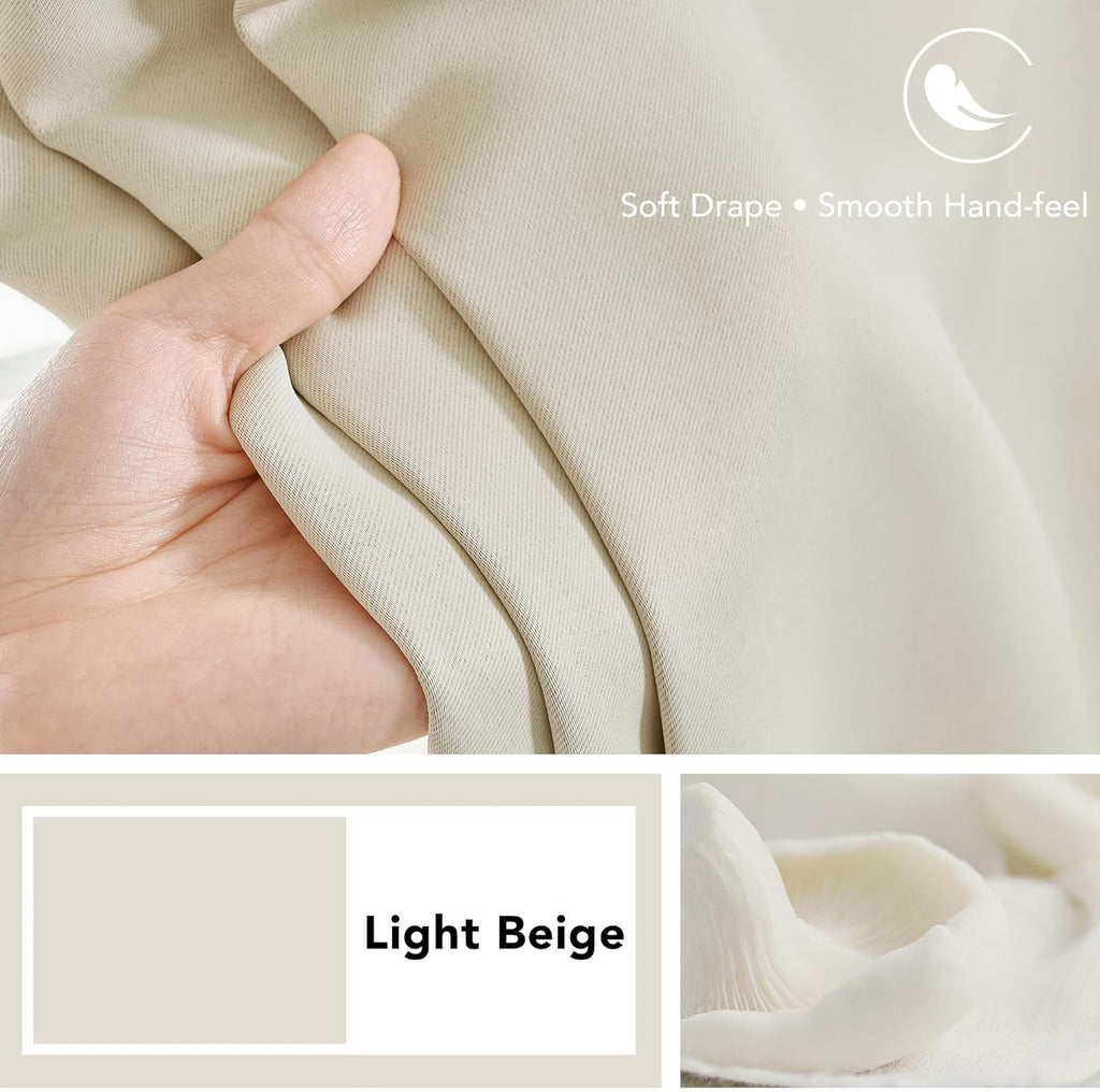 Room Darkening Curtains for Sliding Glass Door, Light Beige Light Filtering Thermal Drapes, Back Tab