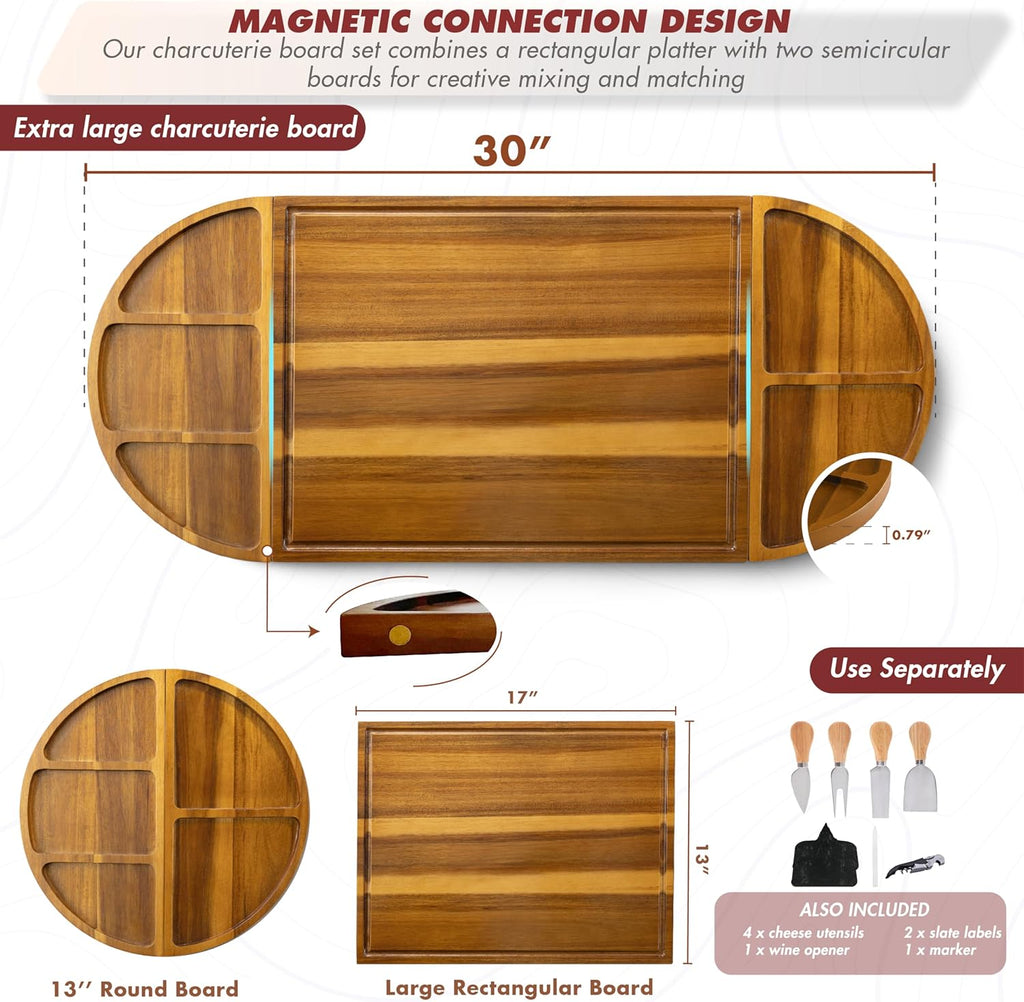 Extra Large Charcuterie Board, 30''x13'' Acacia Cheese Board Set | Crafted From Natural Timber, A Spacious Cheese