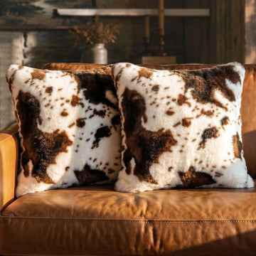 Cow Print Pillow Covers 18x18, Pack of 2 Faux Fur Western Throw Pillow Covers Only, Brown and White Animal Print