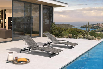 Pool Chaise Lounge Chair Set of 2 Wicker, Light Gray | Built to Last, Enjoy for Years, Anti-Scald Curved Armrests