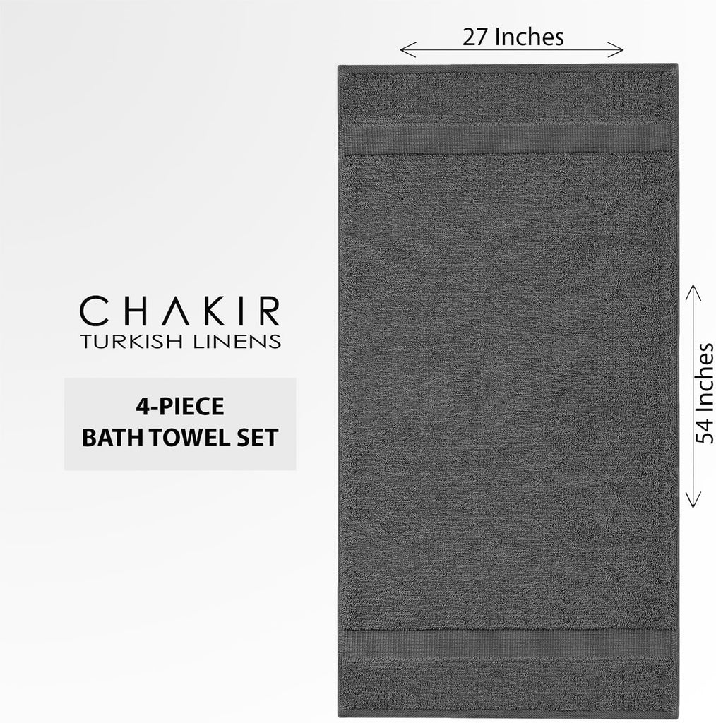 4 Piece Large Bath Towels, 100% Cotton Turkish Towels , Luxury Soft Absorbent Bath Towel Set, 27 x 54 Inches, Dark