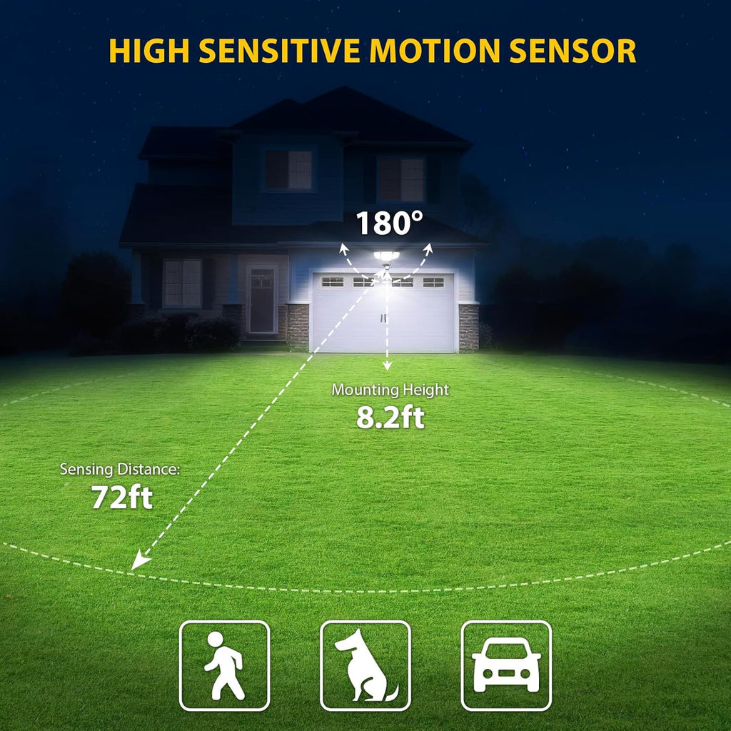 90W 10000LM LED Security Lights Motion Sensor Outdoor Lights, 4 Head Dusk to Dawn, 6500K Daylight Flood Lights