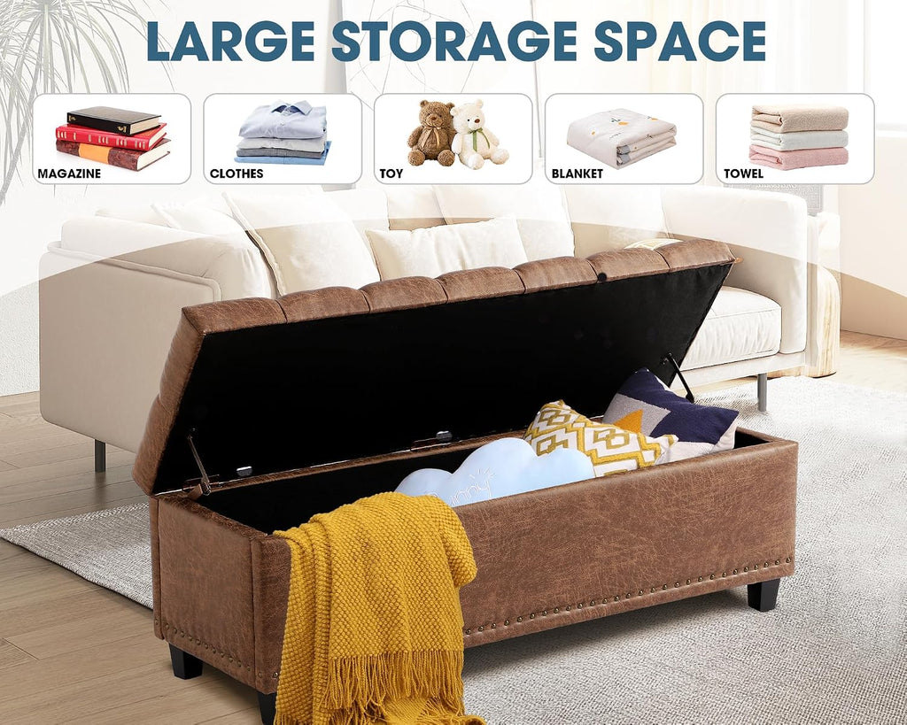 51" Ottoman Storage Benches, 30 Gallons End of Bed Storage Bench, Large Rectangular Ottoman, Button-Tufted Ottomans