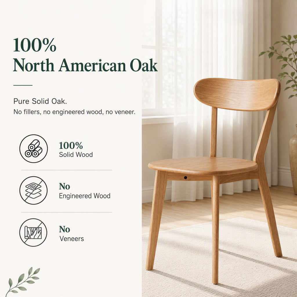Dining Chairs, Kitchen Chairs Set of 6, 100% Oak Solid Wood Modern Chair with Curved Backrest Kitchen & Dining Room