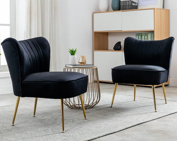 Velvet Accent Chair Set of 2 Comfy Living Room Chair Armless Slipper Chair Mid Century Side Single Sofa Chair with