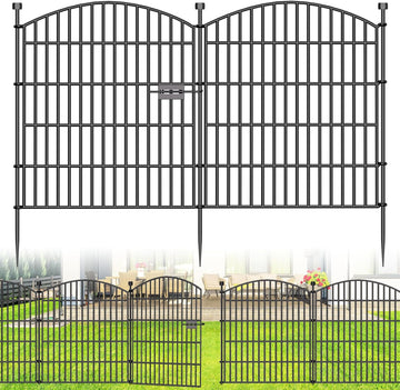 10 Panels Decorative Garden Fence with Gate - 32 in (H) x 23.6 ft (L) No Dig Dog Fence Outdoor for Yard, Rustproof