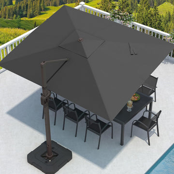 9' X 12' Cantilever Patio Umbrella Rectangular Outdoor Large Offset Umbrellas with 7 Tilts Adjustable 360°Rotation Pool