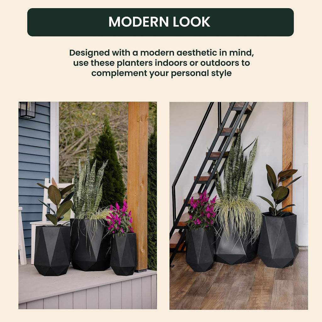 Large Planters for Outdoor Plants - Set of 3, 15.5/18/20 Inches Outdoor Planters for Porch - Tall Planter for Outdoor