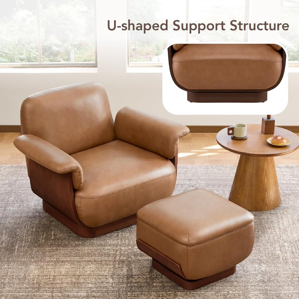 Modern Swivel Lounge Chair — Saddle Genuine Leather