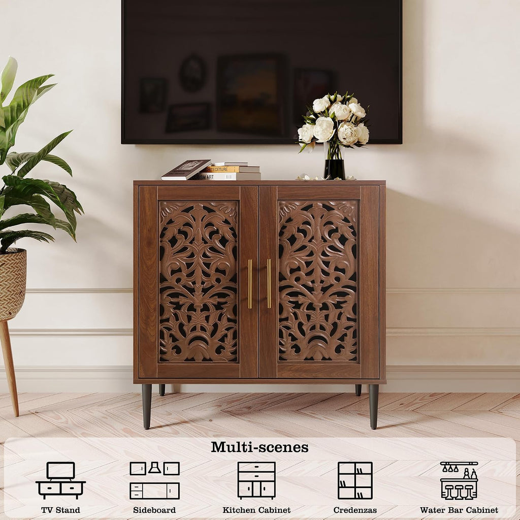 Vintage Hollow Carving Accent Cabinet with 2 Doors | Sideboards and Buffets with Storage, Credenza with Adjustable