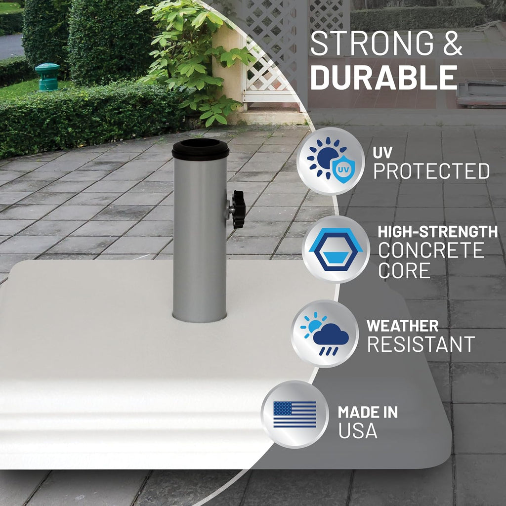 40 Pound Umbrella Base - Weighted Umbrella Base For Use With Patio Table - Heavy Duty Base for Umbrella - White